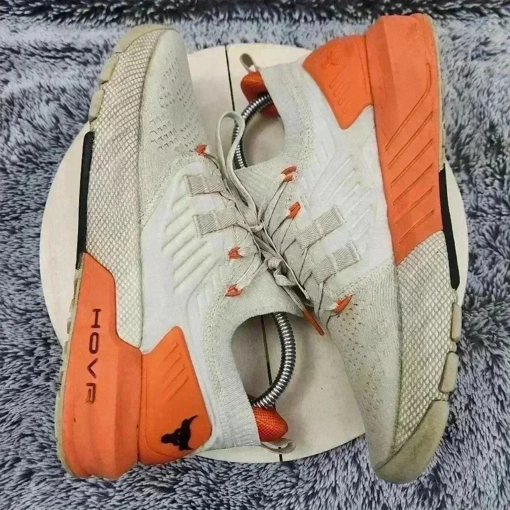 Under Armour Project Rock 3 “Summit White Rogue Orange” Gym Training Shoes - Picture 5 of 9